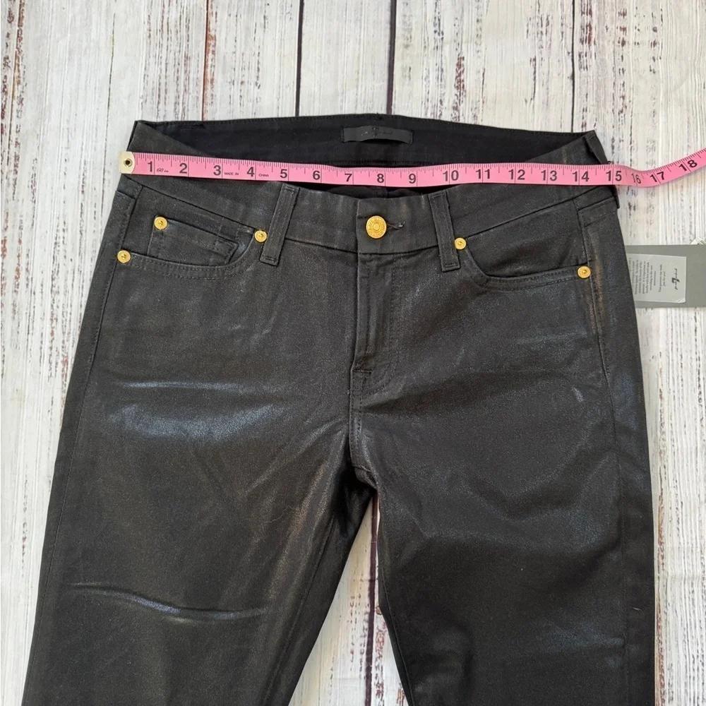 NWT 7 For All Mankind High Waist Ankle Skinny in Black Coated Stretch Jeans 27